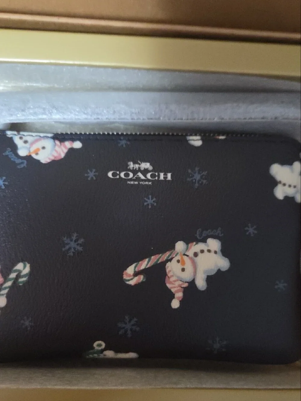 Coach Black Canvas Zip Pouch with Snowman Print